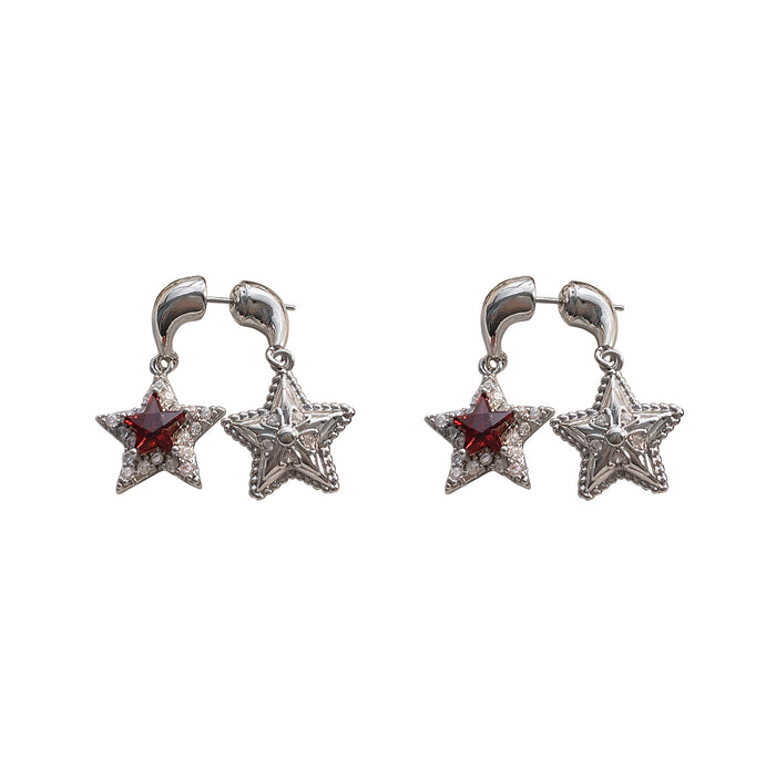 Wholesale Twin Star Sparkling Tassel Gold-Plated Copper Earrings