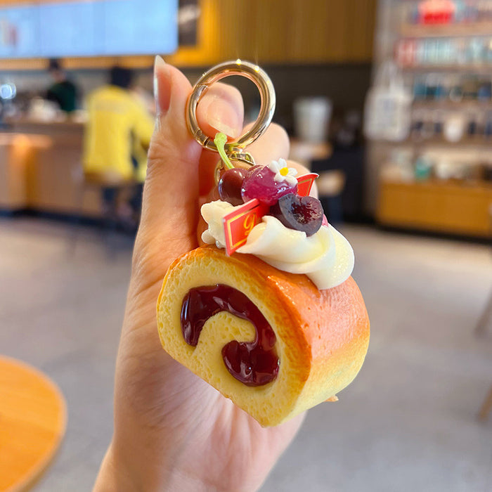 Wholesale Simulated Fruit Swiss Roll Keychain Pendant Blueberry Design Decorative MOQ≥2