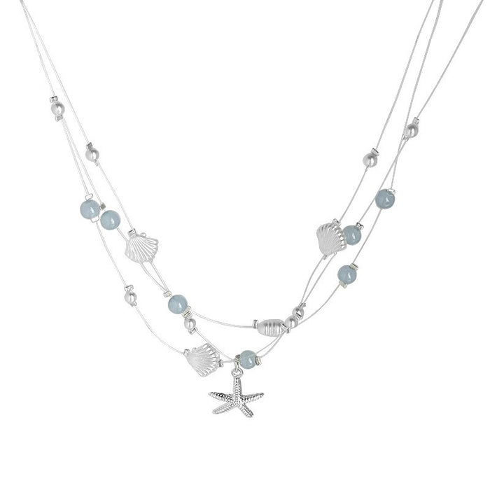 Wholesale Sea star shell pearl necklace, beach vacation layered collarbone chain, necklace accessories