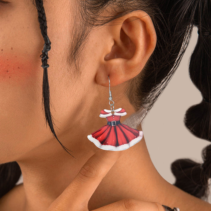 Wholesale Acrylic Earrings Red Christmas Skirt Earrings Christmas Hat Red Wine Glass Earrings Earrings