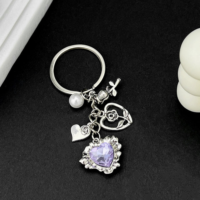 Wholesale Love Purple Diamond Rose Zinc Alloy Keychain JDC-KC-LuNeng013