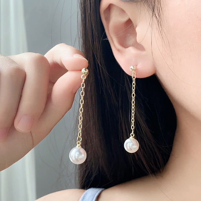 Wholesale Pearl tassel earrings, simple, light, luxurious, fashionable, versatile, personalized, medium to long bean earrings, earrings, earrings, pendants, accessories
