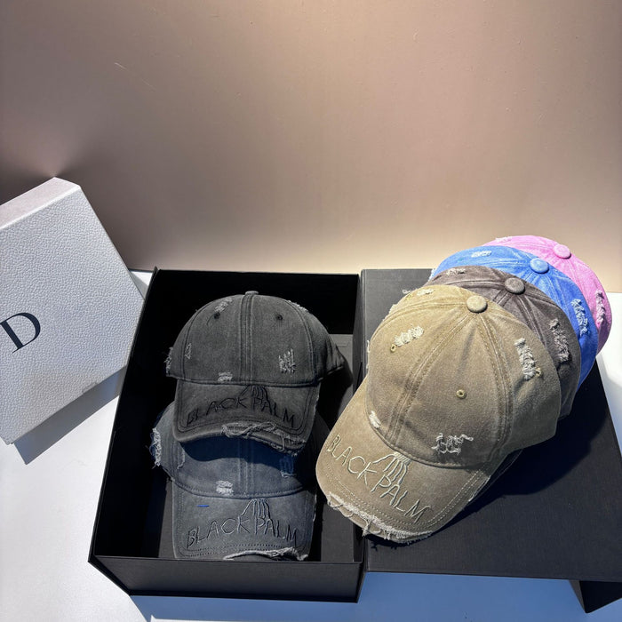 Wholesale Fashionable and personalized embroidered letter hole baseball cap, outdoor versatile, washed cotton denim gradient duckbill cap