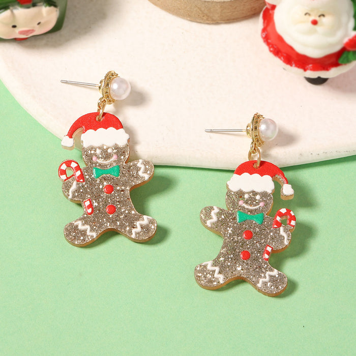 Wholesale Christmas Cute Cartoon Glitter Printed Bow Earrings