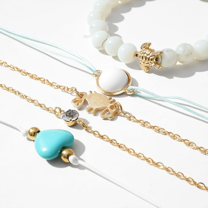 Wholesale 2pcs Retro Heart Turtle Turquoise Beads 5-Piece Set Bracelet