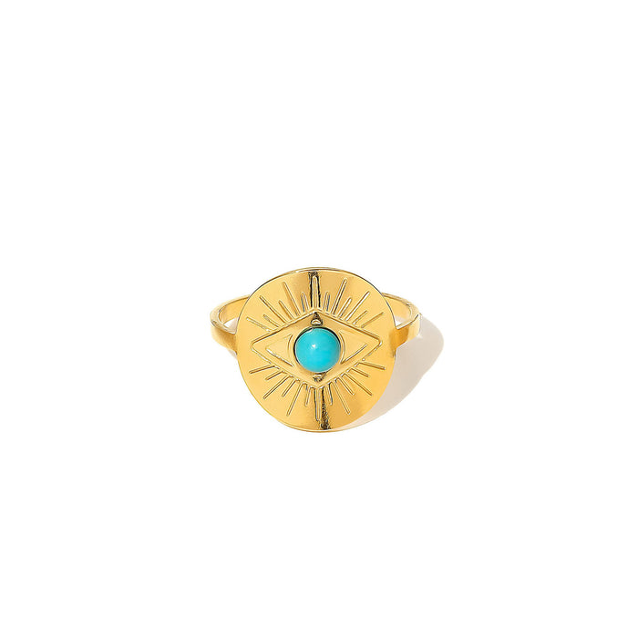 Wholesale Stainless Steel Gold Turquoise Leaf Adjustable Ring