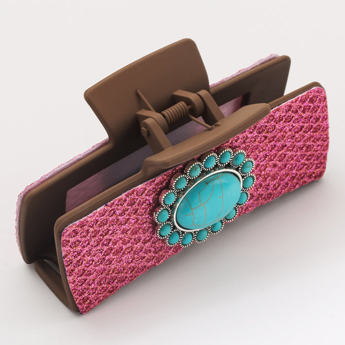 Wholesale Hair Clip Leopard Shark Clip Turquoise Accessories Vintage Leopard Leather Clip Trendy Hair Accessories
