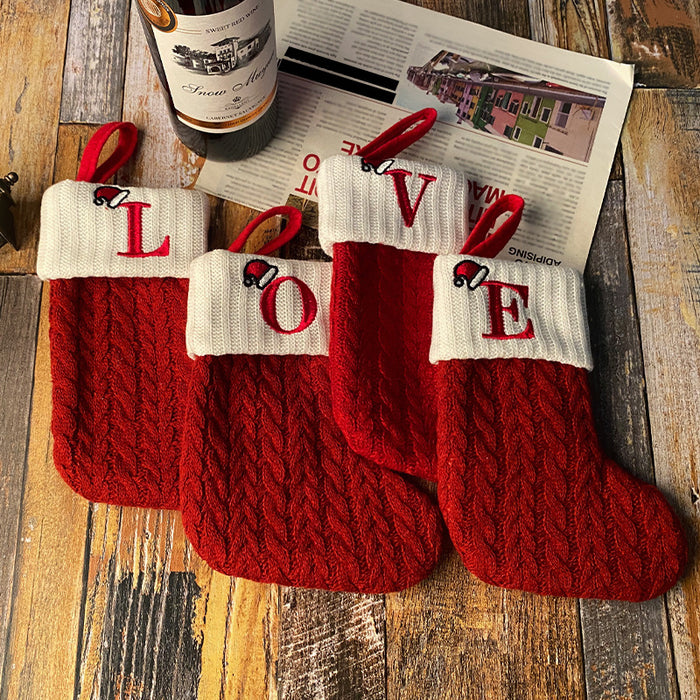Wholesale Classic Red Letter Christmas Socks Wool Knitted Christmas Socks Festive Christmas Pendant Decoration