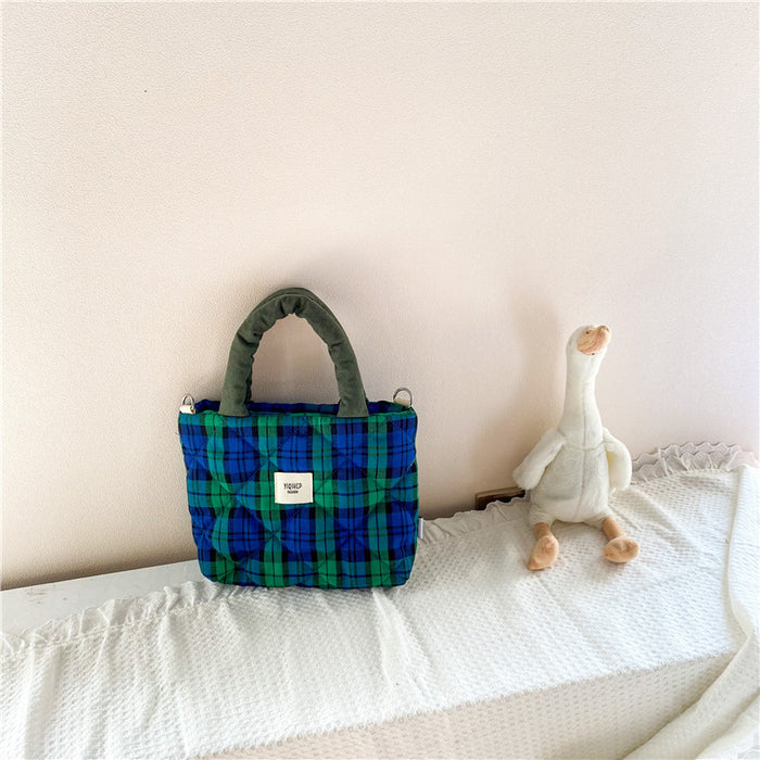 Wholesale Contrast Color Plaid Cotton Children's Handbag  JDC-HB-YuanDuo008