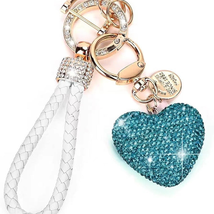 Wholesale clay full Diamond Love keychain Diamond-embedded peach heart car key chain earphone case bag pendant