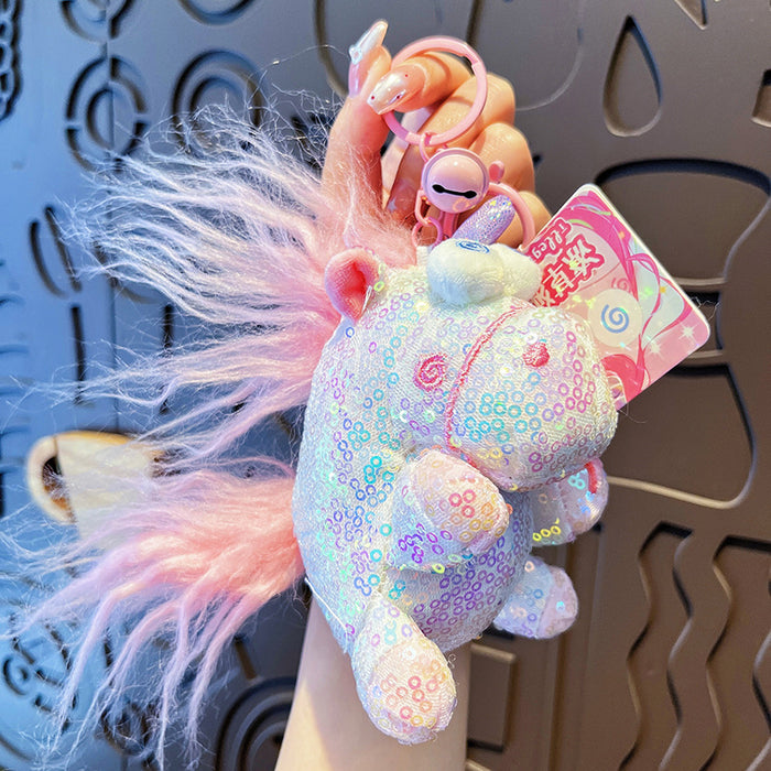 Wholesale Unicorn glitter keychain cute cartoon plush couple bag pendant