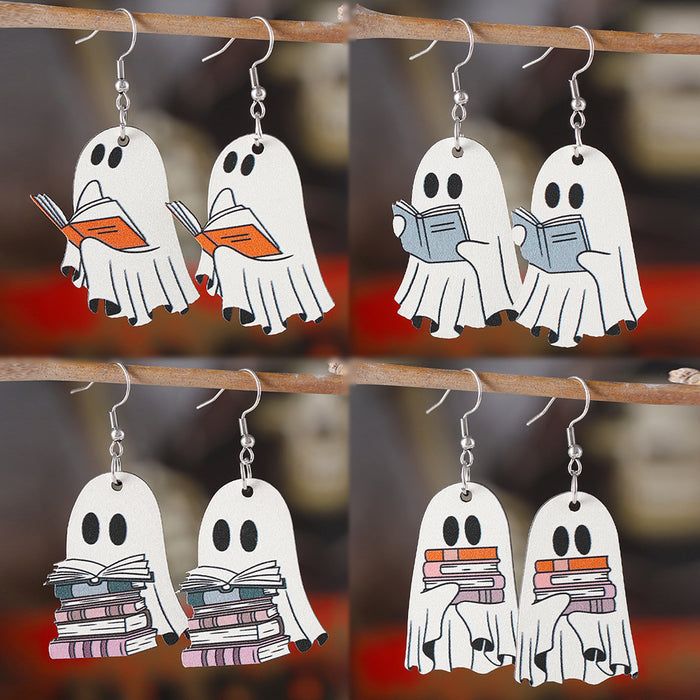Wholesale  book ghost earrings wooden gothic style double-sided earrings  book lovers gift