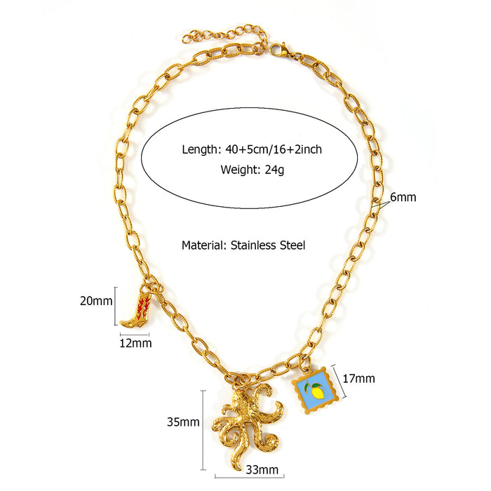 Wholesale Original design ocean style shell necklace paired with stainless steel chain, oil dripping pendant, collarbone chain