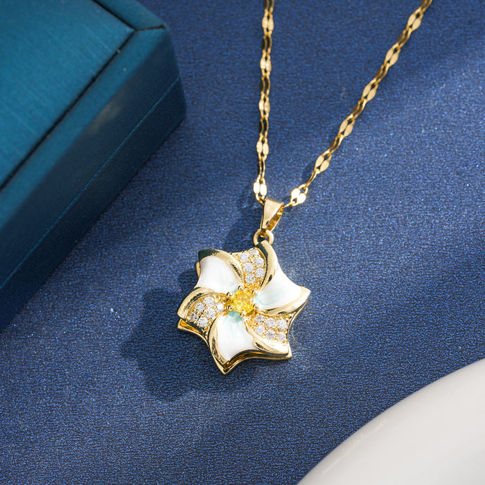 Wholesale Rotatable micro-paved white zircon windmill clavicle necklace