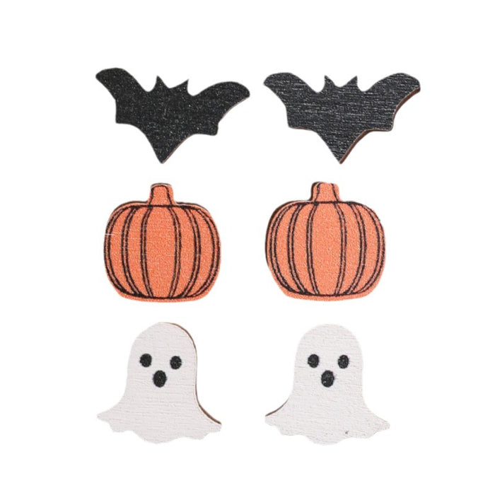 Wholesale Halloween Skull Spider Web Print Pendant Wood Earrings JDC-ES-JunJie009