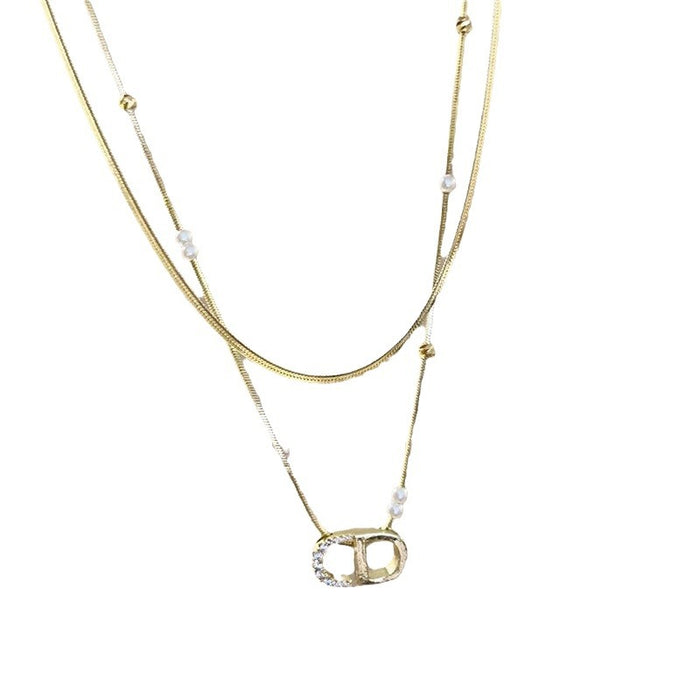 Wholesale Double layered letter necklace, new niche personalized collarbone chain, high-end snake bone chain, neck chain accessory