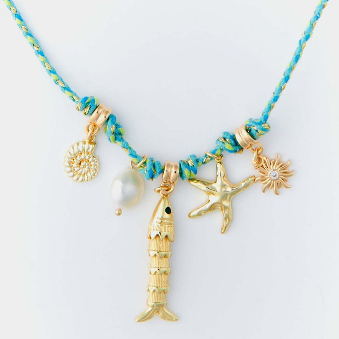 Wholesale Summer Ocean Themed Charm Pendant Necklace Titanium Steel Electroplated Colorful Rope Strand Stylish Jewelry Accessory