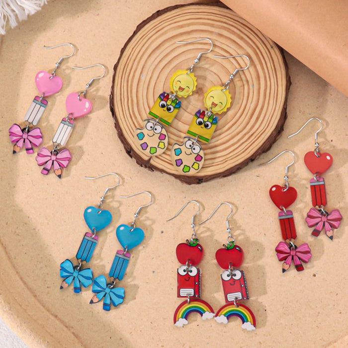 Wholesale Back to school season graduation season pencil bow acrylic earrings female design sense Teacher' s Day element earrings trend