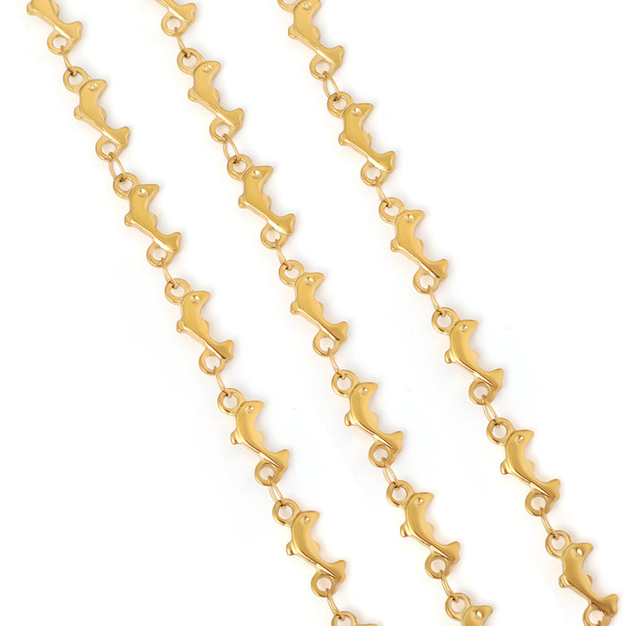 Wholesale Stainless Steel Vacuum Electroplated Gold Peach Heart Dolphin Five-Pointed Star Necklace