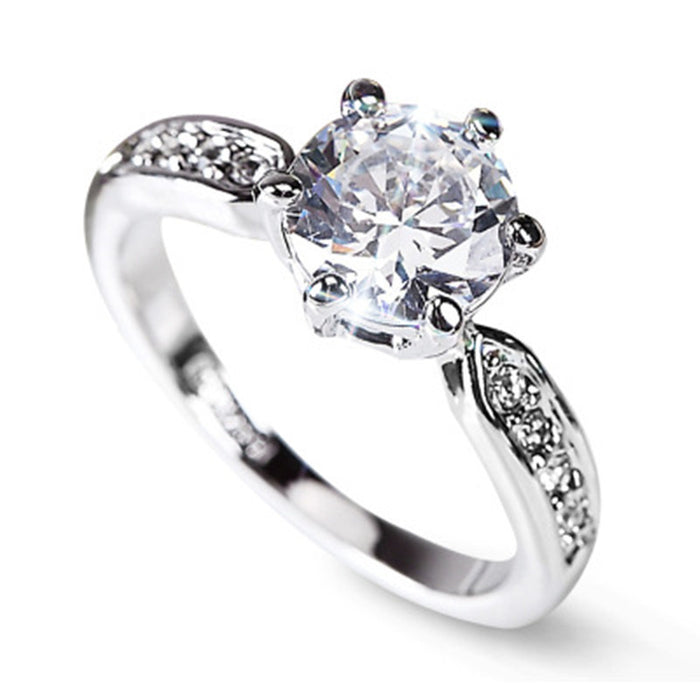 Wholesale Luxurious temperament simulation diamond ring, copper silver plated ring with open mouth, zircon single diamond movable mouth ring