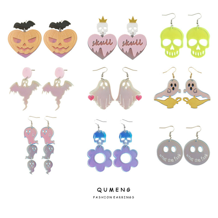 Wholesale Halloween Color Laser Skull Ghost Pumpkin Acrylic Printing Earrings JDC-ES-QingM004