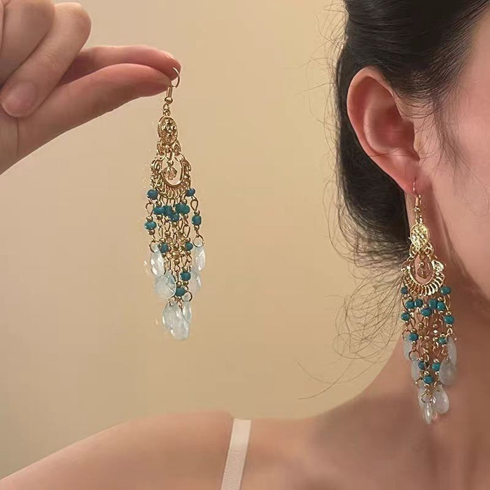 Wholesale Tassel bead earrings, retro exaggerated long earrings, personalized retro earrings, earrings, studs