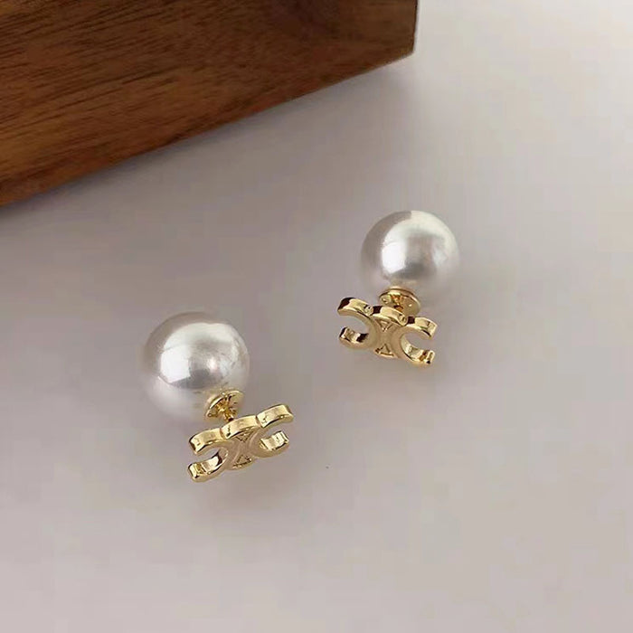 Wholesale Letter Pearl One-piece Alloy Stud Earrings JDC-ES-YuHang004