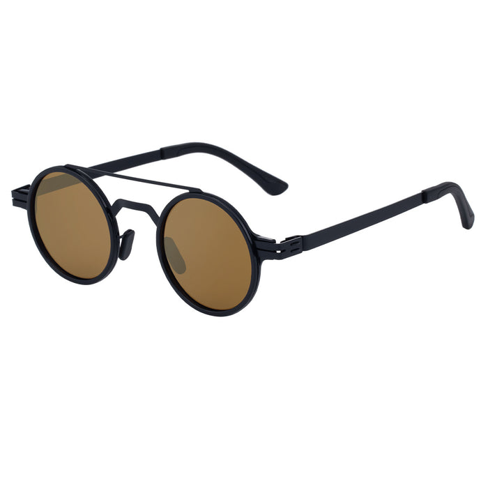Wholesale New Fashion Round Frame Polarized Sunglasses for Men, Retro Stainless Steel Frame Double Beam Sunglasses for Men