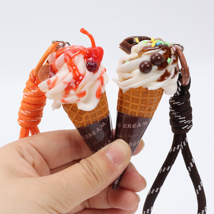 Wholesale Trendy Simulated Ice Cream Keychain Bag Charm PVC Realistic Food Pendant For Bags And Car Keys