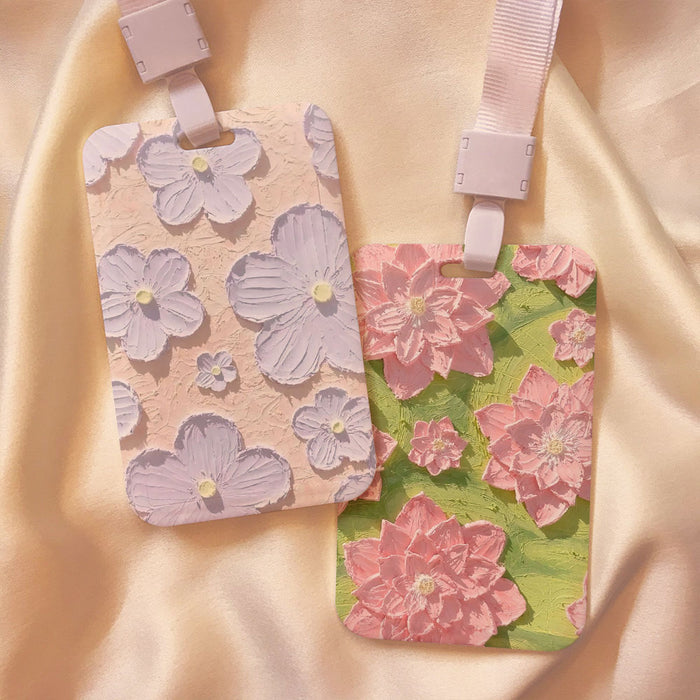 Wholesale Oil Painting Flower Card Holder with Lanyard Keychain