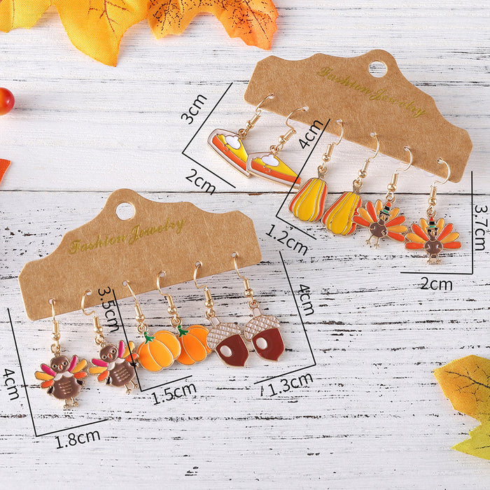 Wholesale Thanksgiving Turkey Pumpkin Earring Set Creative Sandwich Pine Cone Oil Drop Jewelry for Women