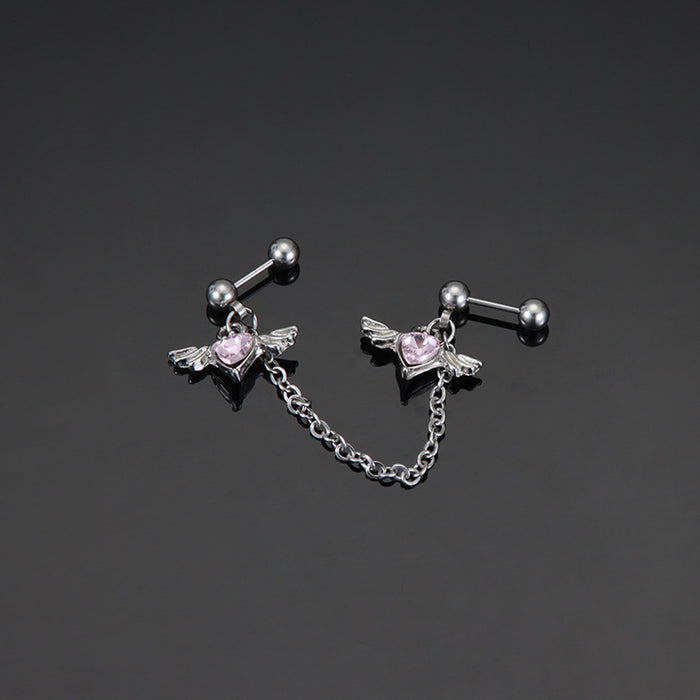 Wholesale Zircon earring chain earrings titanium steel double ear studs with personalized design