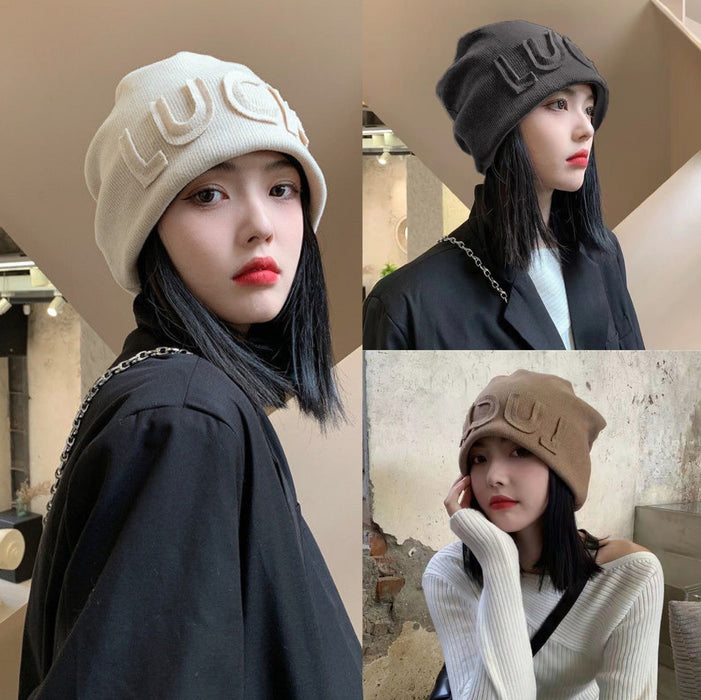Wholesale New letter cold hat, ear protection, toe cap, pile cap, big head circumference, knitted cap