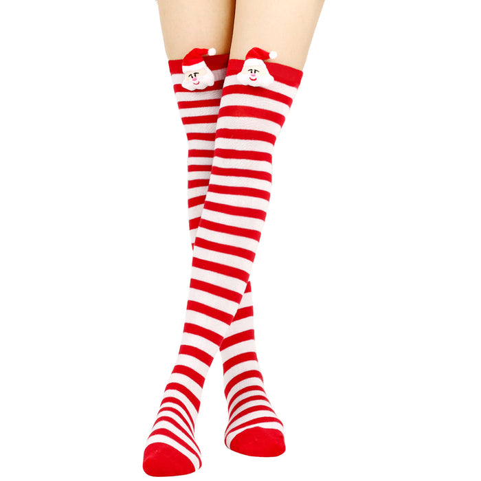 Wholesale Santa Claus Striped High Socks Over Knee Cotton Socks JDC-SK-XQ038