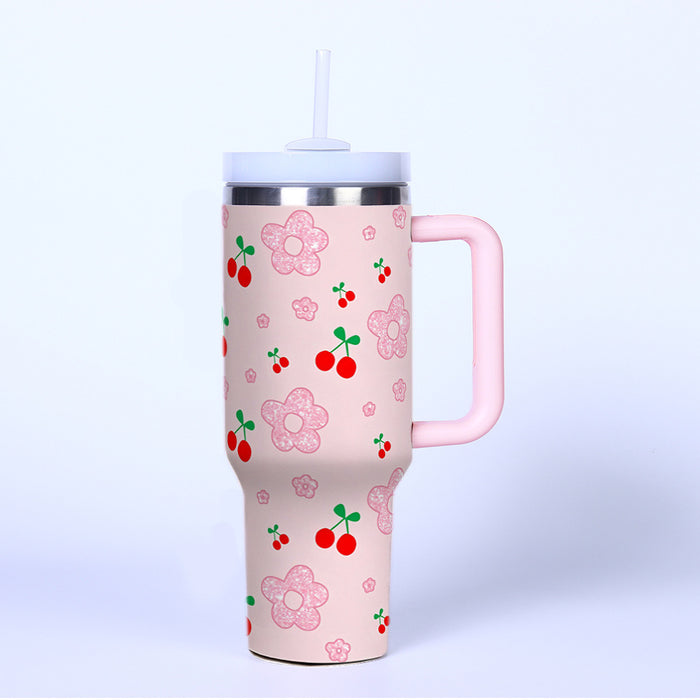 Wholesale Cross-Border 40oz Second Generation Car Cup Large Capacity Cup Cold Stainless Steel Thermos Cup Outdoor Cherry Strawberry Ice Cup