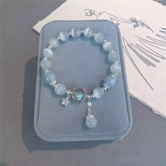Wholesale Cat's Eye Stone Bracelet, niche design, crystal pentagram gray moonlight bracelet