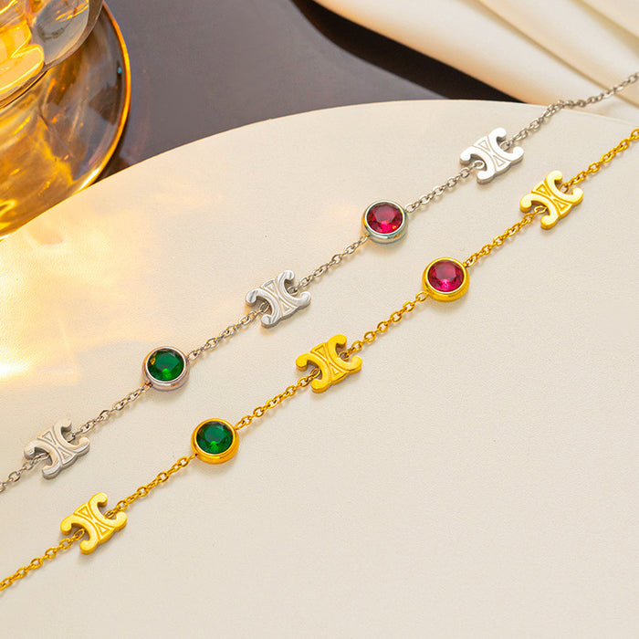 Wholesale titanium steel colorful stone bracelet for women light luxury niche design clavicle chain JDC-BT-Kucai003