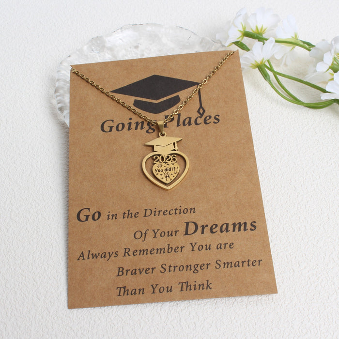Wholesale 2026 Creative Graduation Gift: Matte Gold Graduation Cap Stainless Steel Necklace