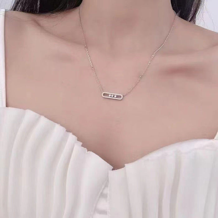 Wholesale Necklace women's three diamond sliding full diamond design gold-plated high-end versatile women's collarbone chain
