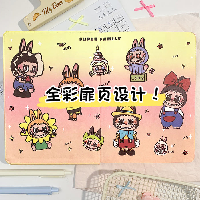 Wholesale 5pcs Super Family Leather Notebook Color Pages Line Diary Cute Cartoon Leather Cover