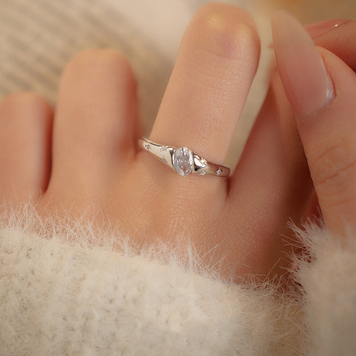 Wholesale Minimalist Starry Ring with Elliptical Single Diamond Adjustable Ring