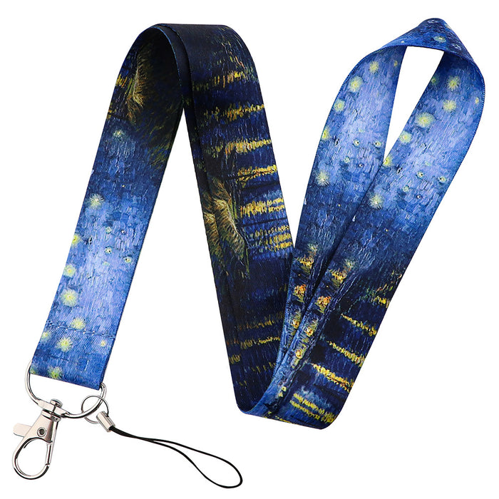 Wholesale Painting series double-sided printed polyester anti-loss neck strap phone lanyard and keychain