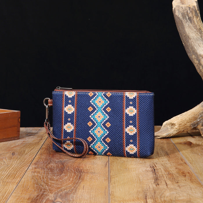 Wholesale European and American Retro Cotton and Linen Printed Western Women' s Wallet Clutch Mobile Phone Bag Bohemian Cross-Border Amazon Tk