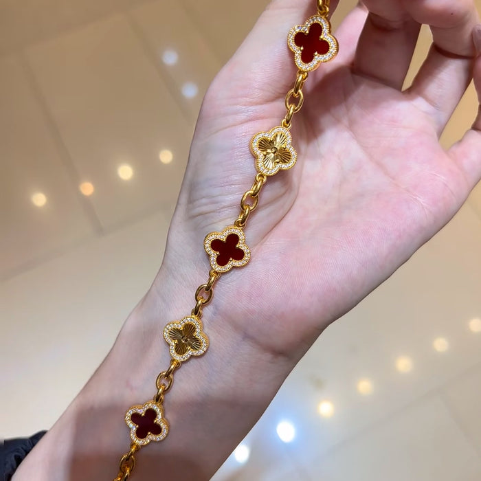 Wholesale Women S Four Leaf Clover Bracelet Red Gold Laser Gold Plated Copper Trendy Jewelry Accessory For Everyday Wear