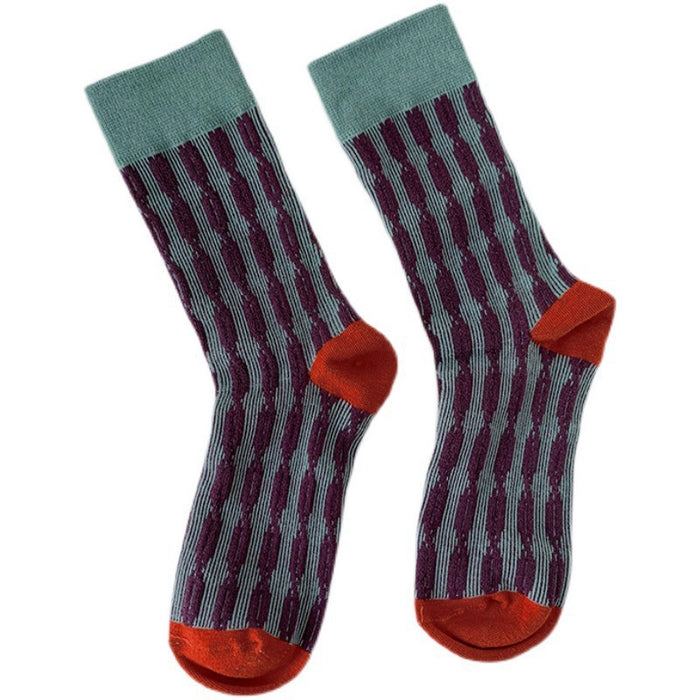 Wholesale Color blocking three-dimensional relief cotton mid tube socks, retro and breathable