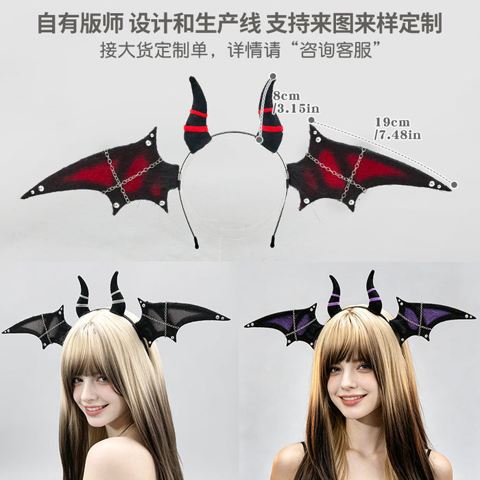 Wholesale Gothic Vampire Bat Ears Plush Headband  Cosplay Party Hair Hoop