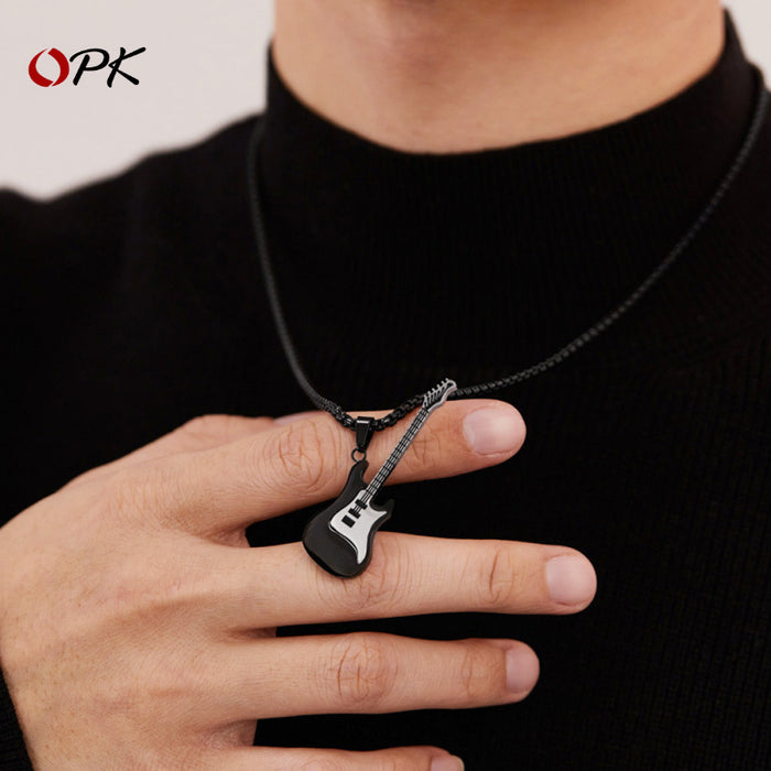 Wholesale Personalized and trendy stainless steel guitar pendant, street classic titanium steel necklace