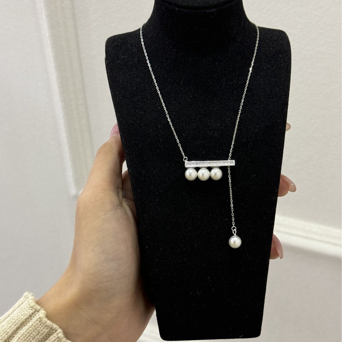 Wholesale S925 Sterling Silver Necklace Quarter Pearl Pull Fashion Clavicle Chain for Women