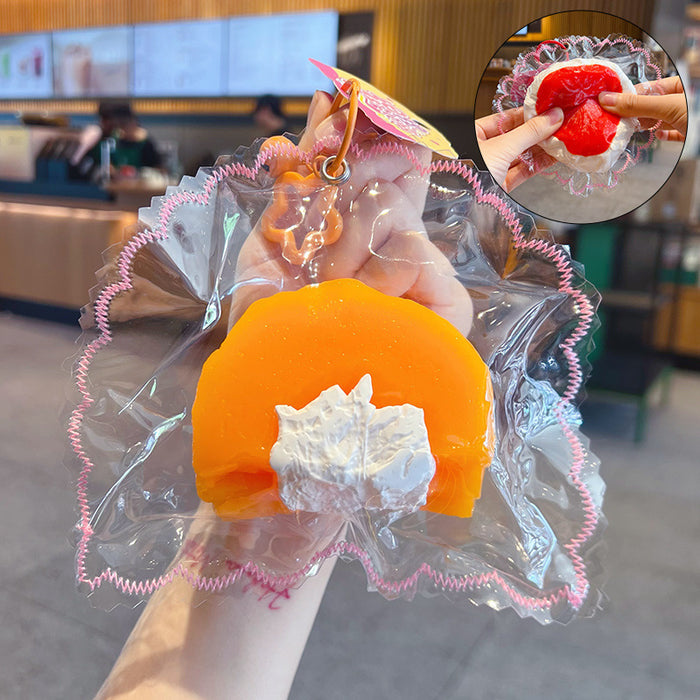 Wholesale Food Grade Silicone Squishy Fruit Keychain Strawberry Orange Stress Relief Bag Charm