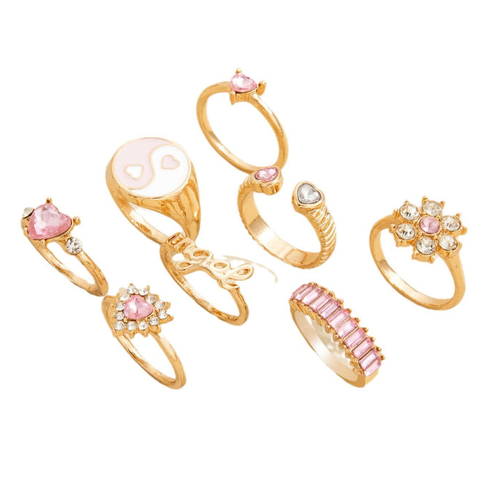 Wholesale Personalized Fashion Full Diamond Flower Letter Love Ring Eight Piece Set